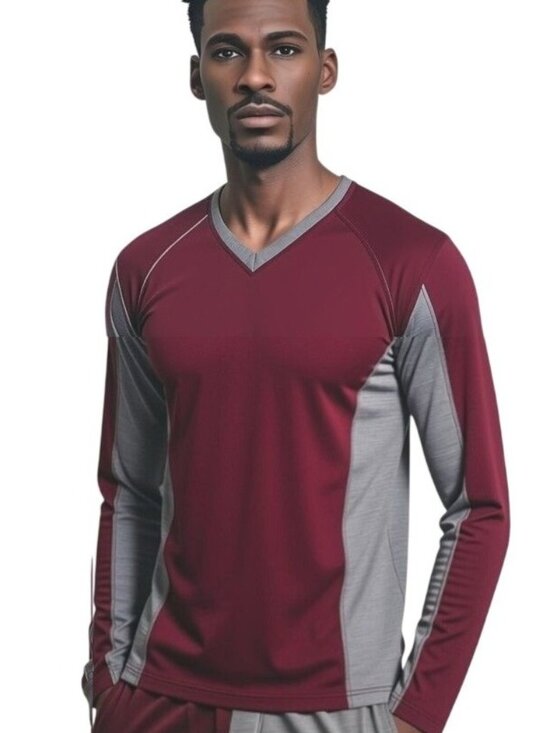 Murano Other - Murano Men's Burgundy/Gray Slim Fit Long Sleeve V-Neck Pullover Shirt Size Large